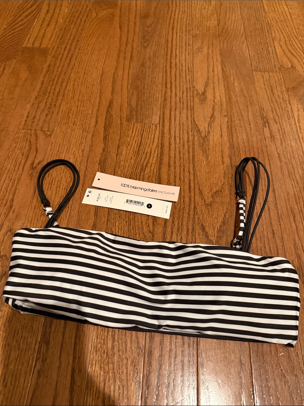 Aqua Black & White Striped Bikini Tag Set